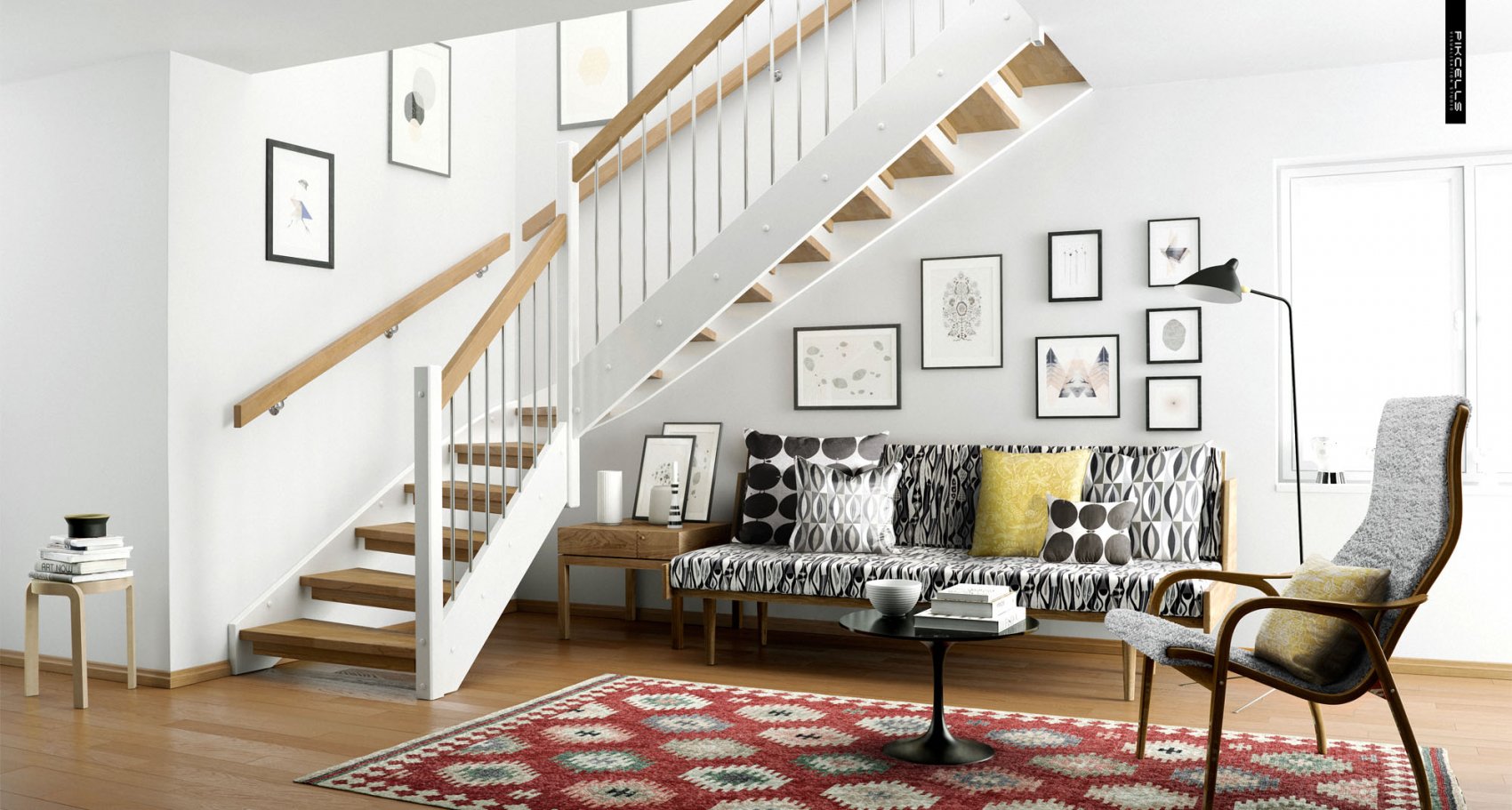 Лестница в скандинавском стиле в частном доме фото